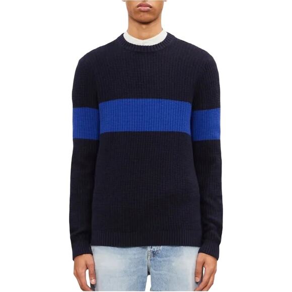 Ted Baker M Mens Colorblock Crew Neck Sweater Jumper Blue Black Contrast Panel - Picture 1 of 10